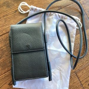 Dagne Dover Black Pebbled Leather Crossbody Phone Bag
